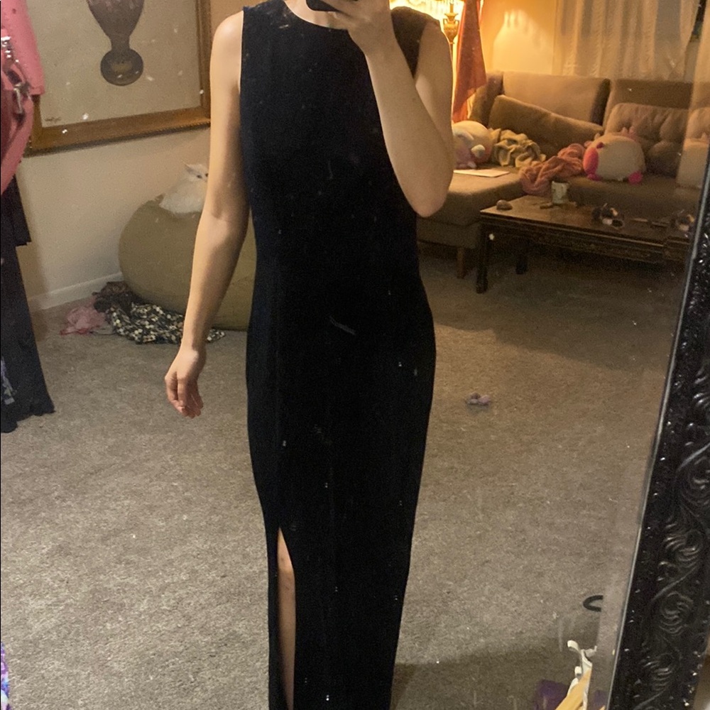 Vintage Betsy & Adam Black Sleeveless velvet Maxi Dress